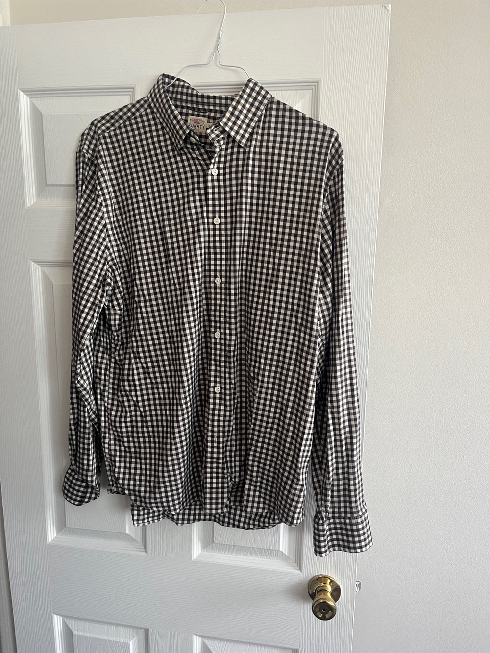 Faherty Brown & White Gingham Button-Down Shirt